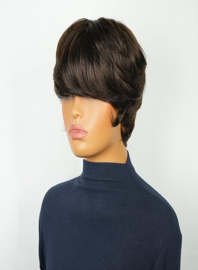 Besteffie Pixie Cut Wig Human Hair for Black Women Short Brown Pixie Cut Wigs Human Hair Glueless Pixie Wig Short Layered Brazilian Virgin Human Hair for Daily Use - Image 4